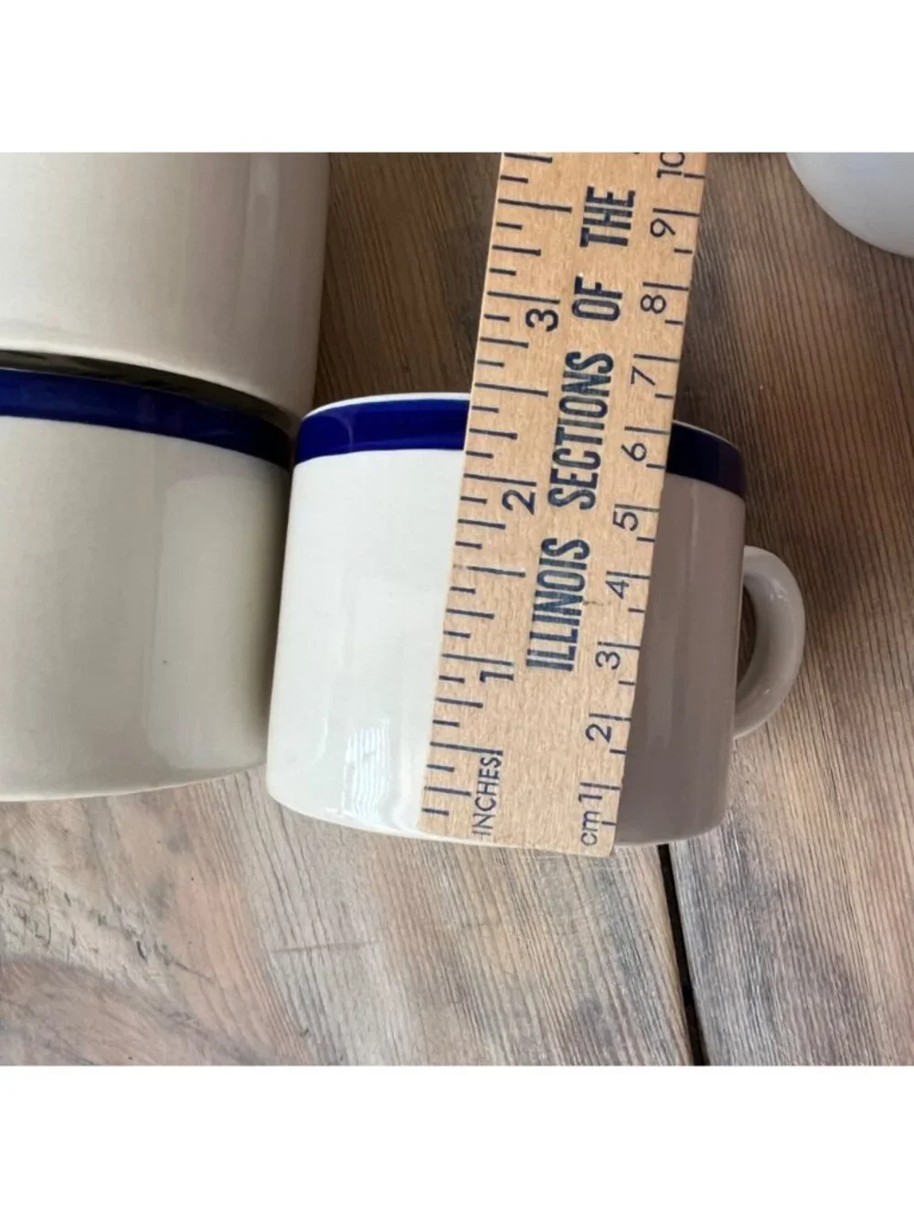 Farberware Bistro Blue Mugs Set of 4 White Ceramic Blue Rim 2003
